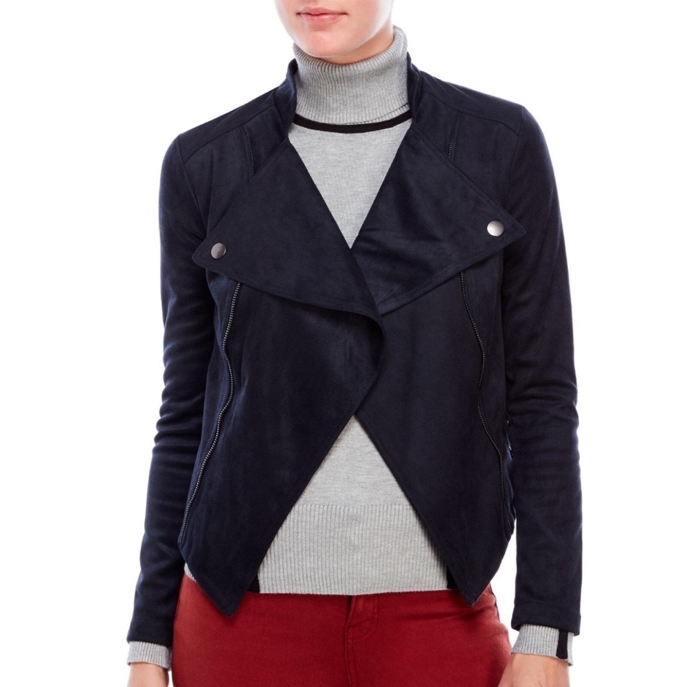 Romeo & Juliet Couture Blue Faux Sued Moto Jacket Size Small